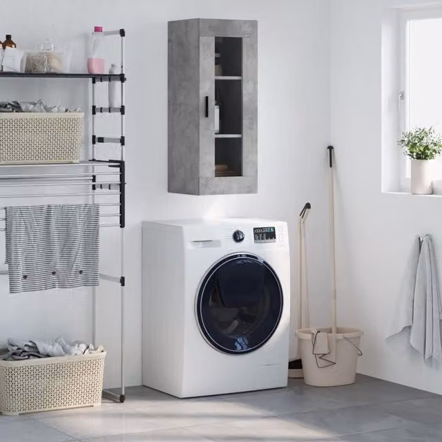 Berkfield Home Wall Mounted Cabinet with Glass Doors, Grey, W/D/H: 34.5 x 34 x 90 cm