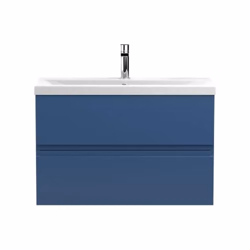 Balterley Mavesyn Wall Mounted 2 Drawer Bathroom Vanity Unit with Basin, Blue, W: 80 cm, D: 37.7 cm, H: 54 cm – 2