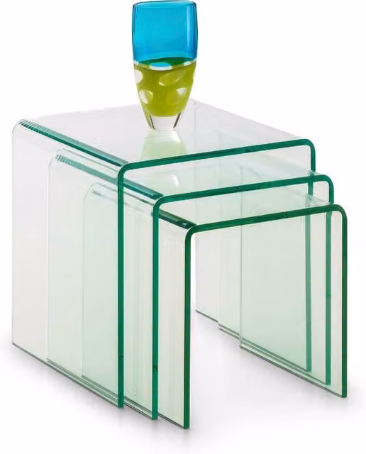 Cheshire Caledon Modern Nest Of Tables with Rounded Transparent Bent Glass Tops in Clear – 1