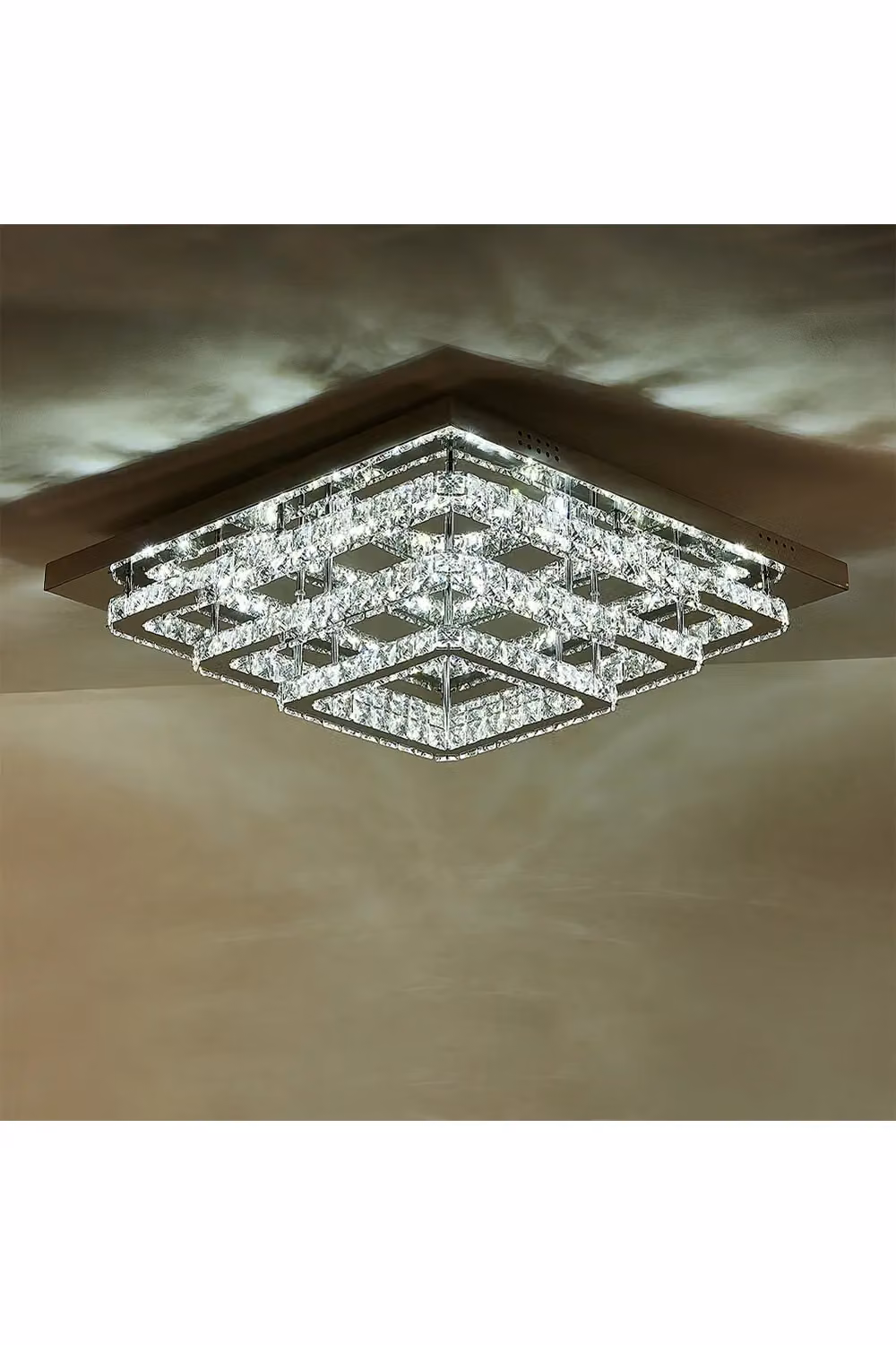 Living and Home Square Glamorous Crystal LED Ceiling Light in Silver and Transparent – 4