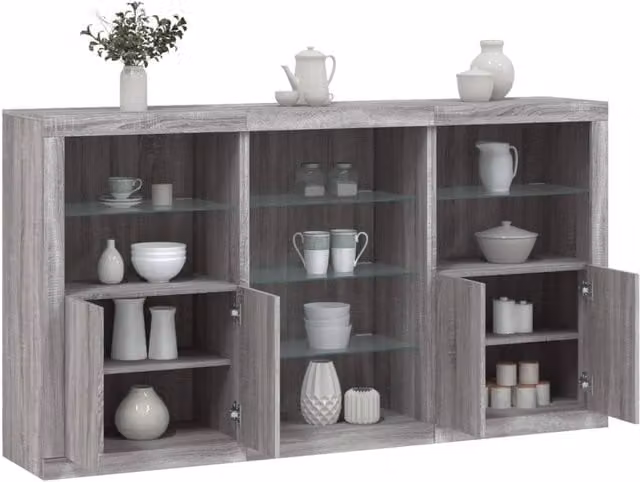 Berkfield Home Modern Sideboard with Integrated LED Lights in Grey Sonoma, W: 181.5 cm, D: 37 cm, H: 100 cm