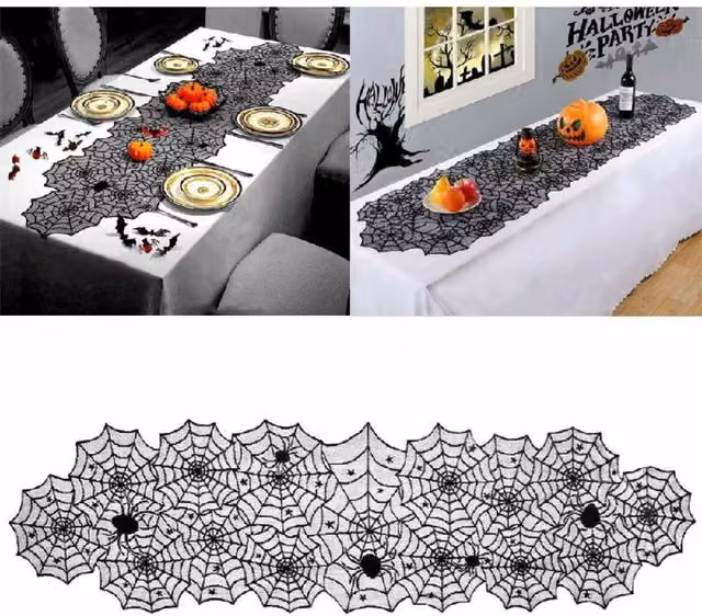 KDMD Black Lace Spider Web Polyester Table Runner