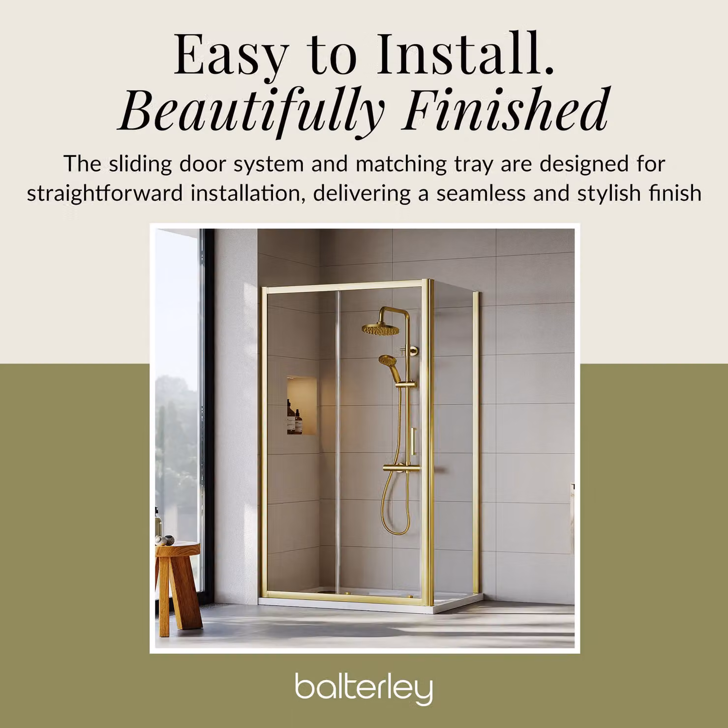 Balterley Ruwa Sliding Corner Shower Suite with Tray, 6mm Glass, Gold – 3