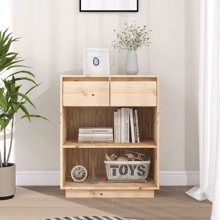 Berkfield Home Beautiful Console Cabinet in Light Brown Solid Pine Wood, W/D/H: 60 x 34 x 75 cm