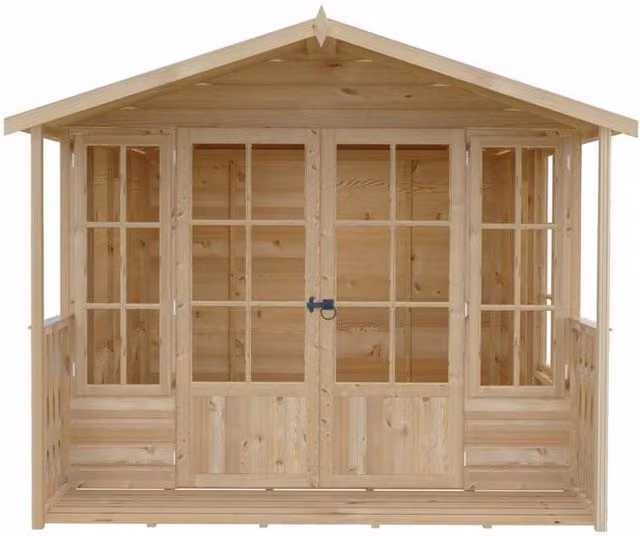 Shires Delmora 8x10 Shiplap Summerhouse with Veranda in Light Brown, W: 245.6 cm, D: 299.2 cm, H: 217.4 cm – 1