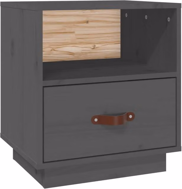 Berkfield Home Grey Solid Wood Pine Bedside Cabinet, W/D/H: 40 x 34 x 45 cm