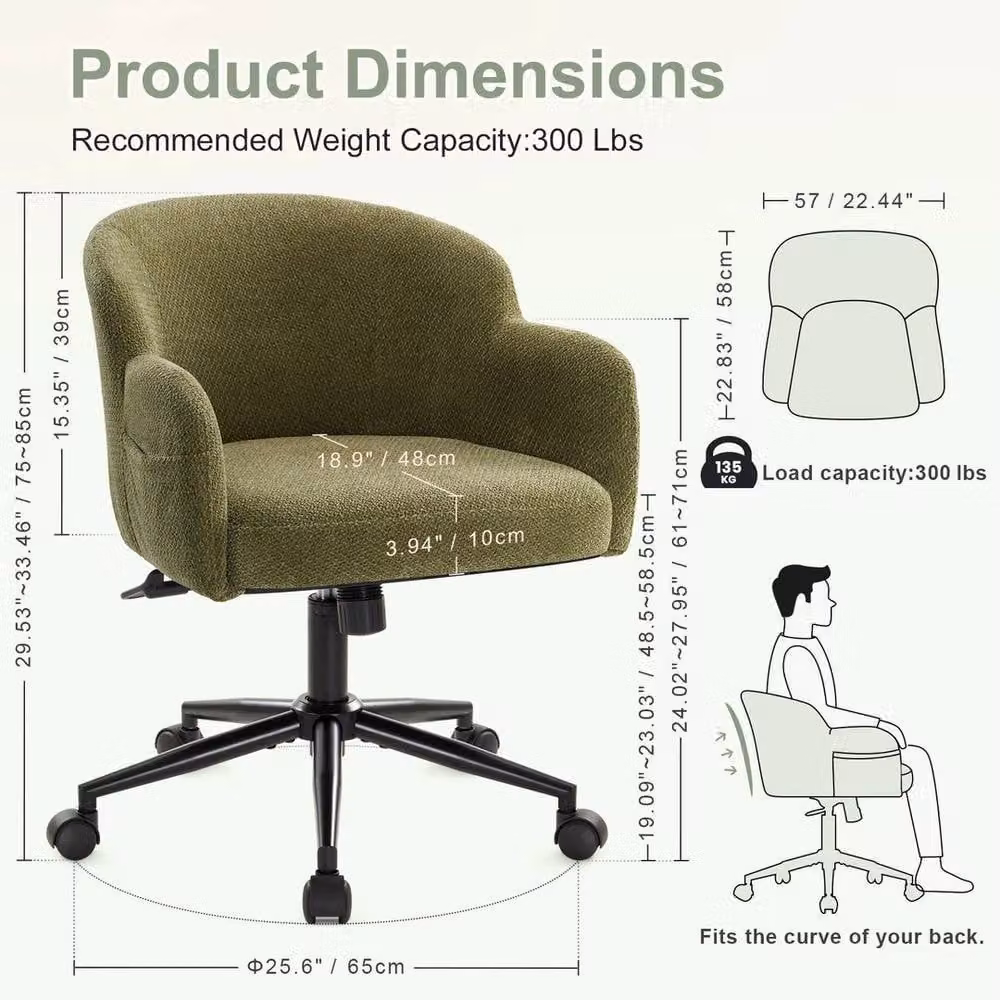 KORVIXA Ergonomic Green Fabric Office Chair with Armrests and 360 Degree Swivel – 2