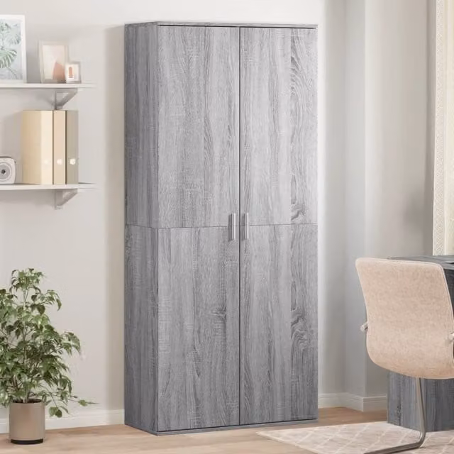 Berkfield Home Grey Sonoma Highboard in MDF with Hinged Doors, W/D/H: 80 x 35 x 180 cm