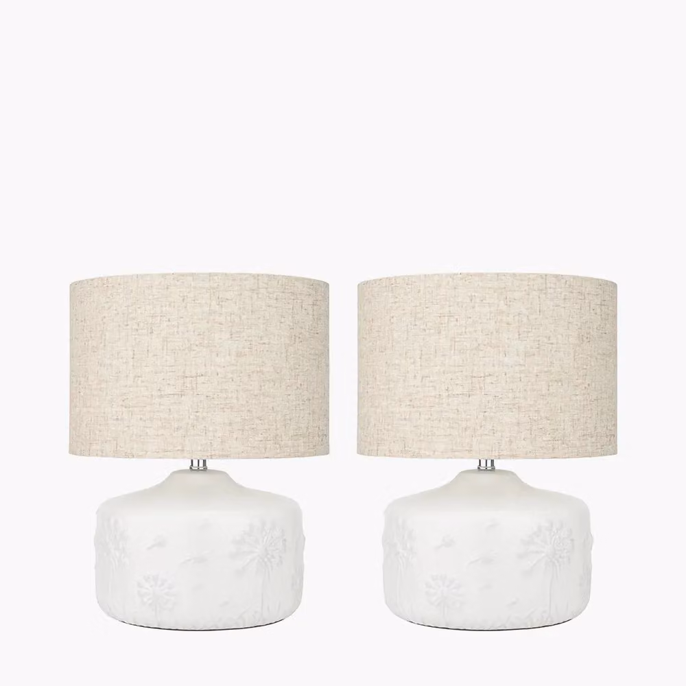 Ruma Set of 2 Dandelion White Small Floral Ceramic Table Lamps – 2
