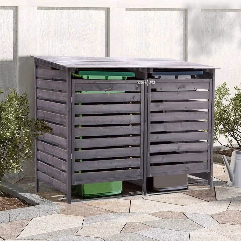 NESTLUNE Double Wheelie Bin Storage Shed in Grey – 4