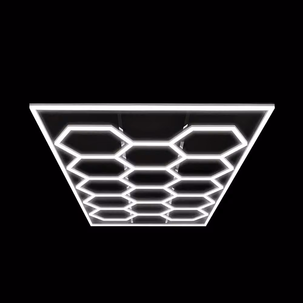 ENER-J 255W RGBIC Car Showroom LED Ceiling Lights with 14 Hexagon Design, Frame and Remote Control, White – 2