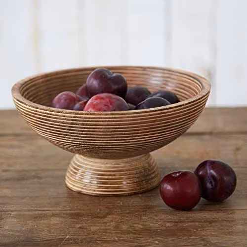 Paper High Hand Carved Makula Raised Design Mango Wood Fruit Bowl in Brown – 5