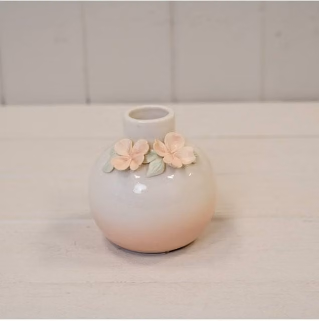 KDMD Pink Floral Ceramic Tabletop Vase in Shabby Chic Style
