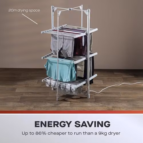 Daewoo Heated Clothes Airer in White, 3 Tier Metal Foldable Design – 2