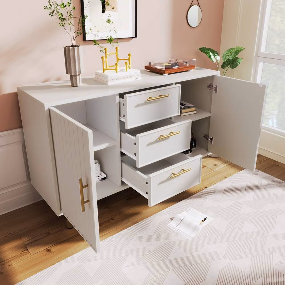 ModernLuxe White Matt Sideboard with 2 Doors, 3 Drawers and Adjustable Shelf, W/D/H: 120 x 40 x 75 cm – 5