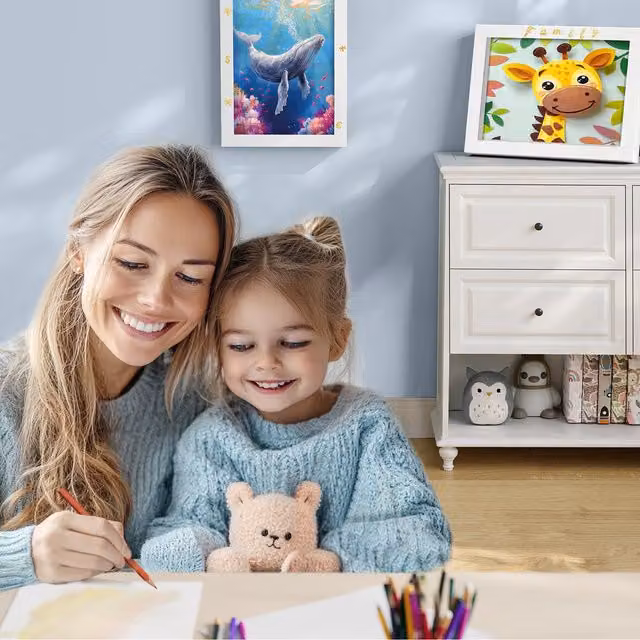 SONGMICS Set of 2 White Kids Art Frames with Wood and Glass for Wall Mounting