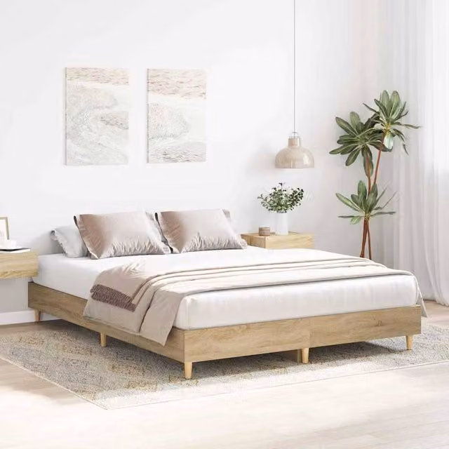 Berkfield Home Sonoma Bed Frame in Brown Engineered Wood W: 152 cm, D: 203 cm