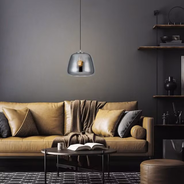 Eglo Albarino Modern Chrome Pendant Light with Glass Shade