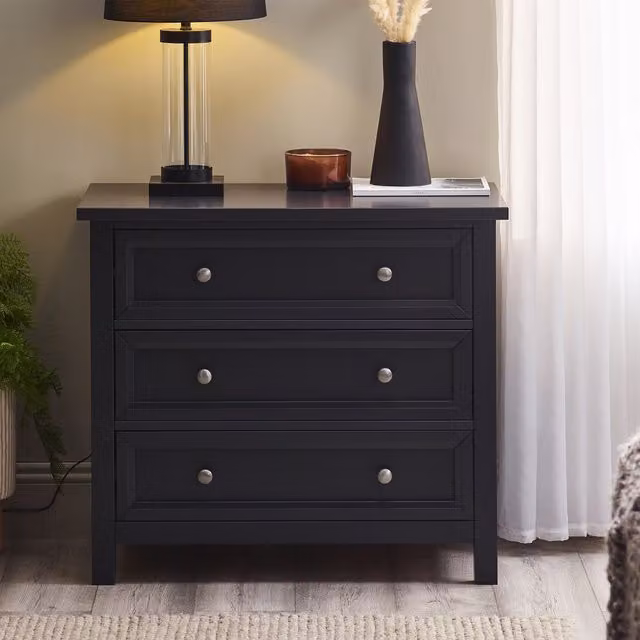 Julian Bowen Maine 3 Drawer Low Chest of Drawers in Anthracite Black – 2