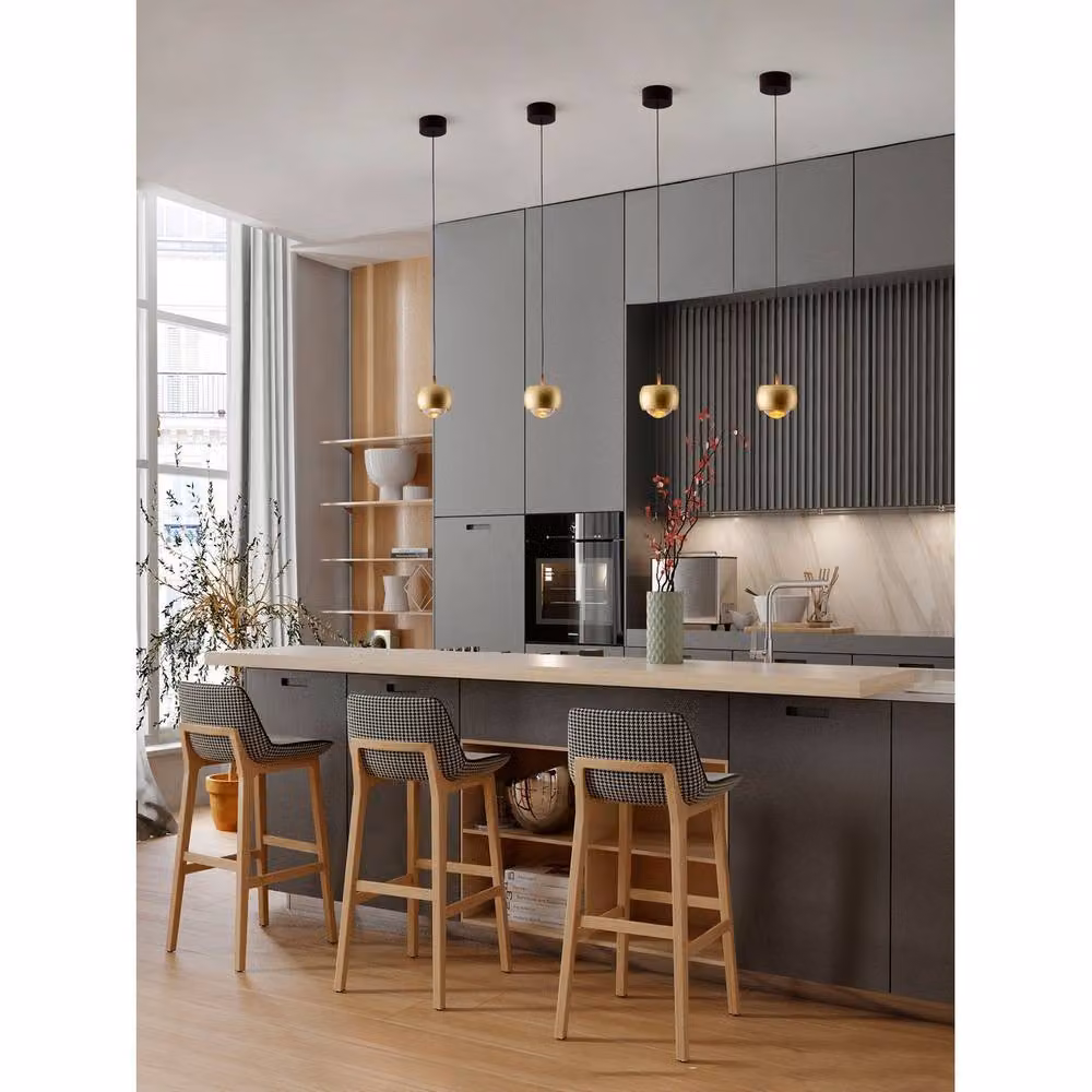 Netlighting Conga Slim LED Pendant Ceiling Light in Gold/Brass with Warm White 3000K Light – 2