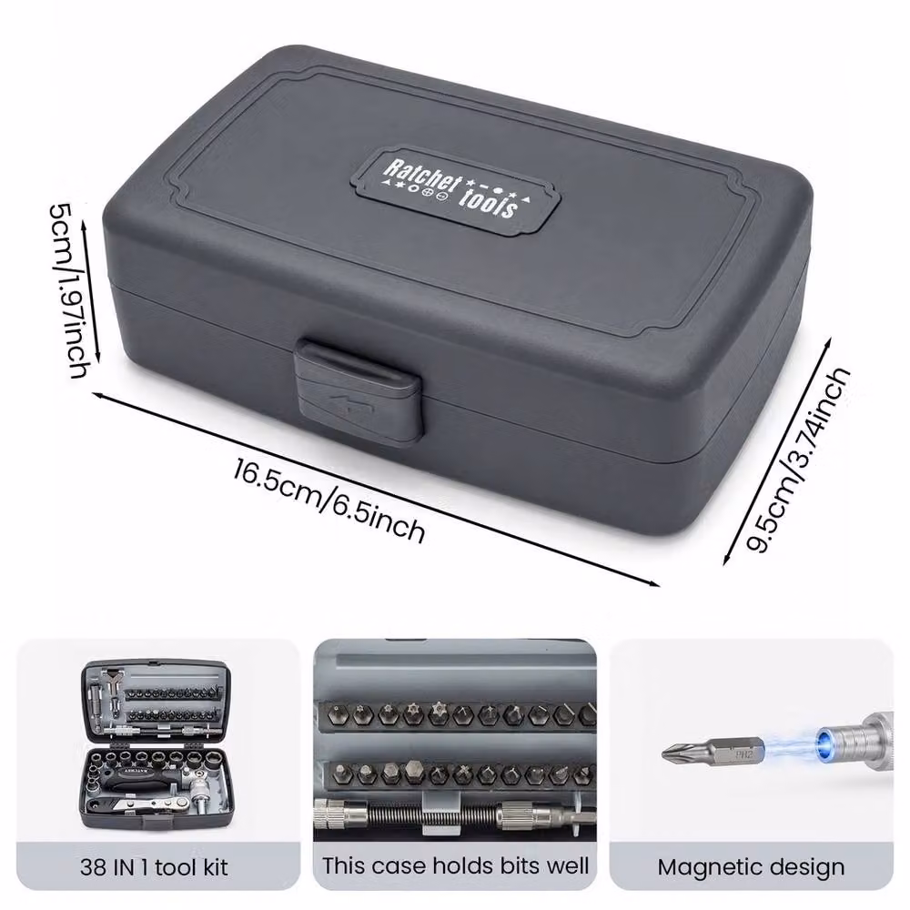 VOGREX 38-in-1 Rotatable Ratchet Precision Bit Screwdriver Set in Black – 2