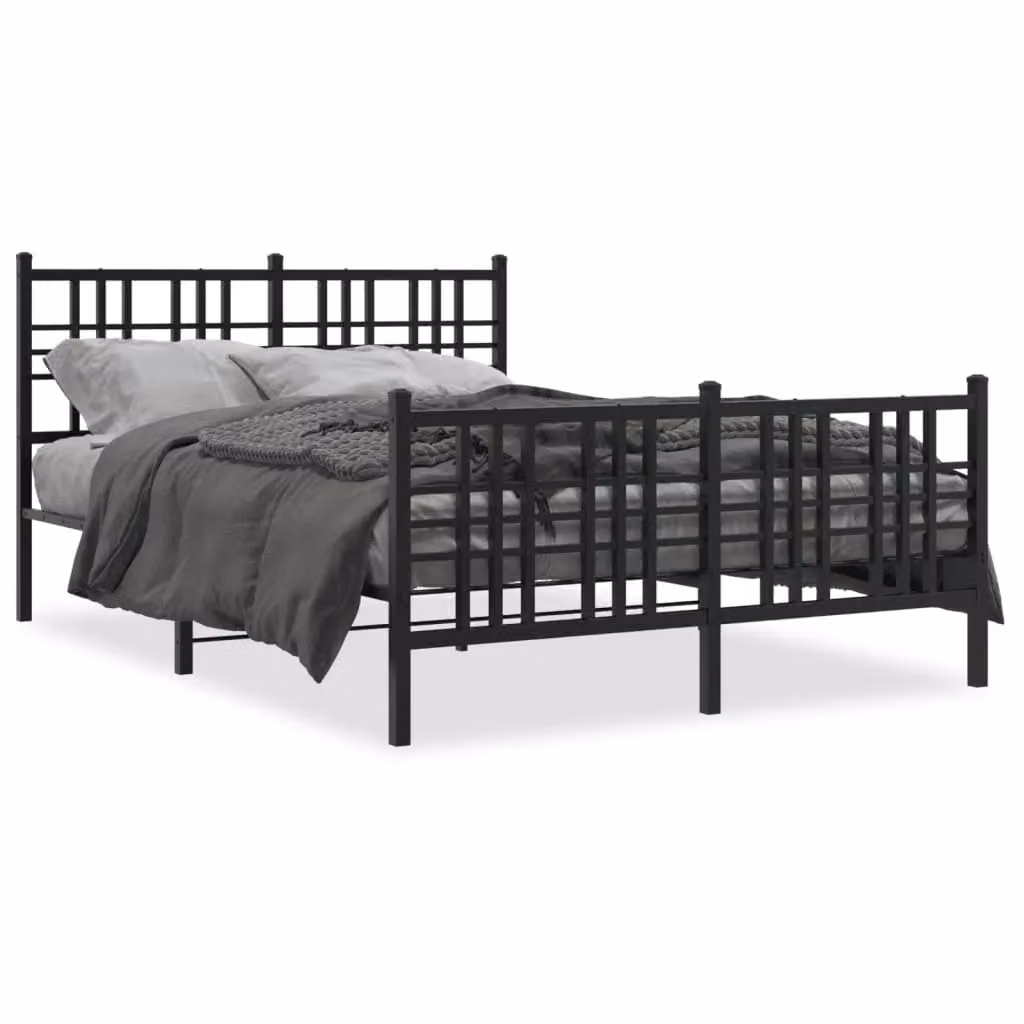 Berkfield Home Metal Bed Frame with Footboard, Black, W: 137 cm, L: 190 cm – 2