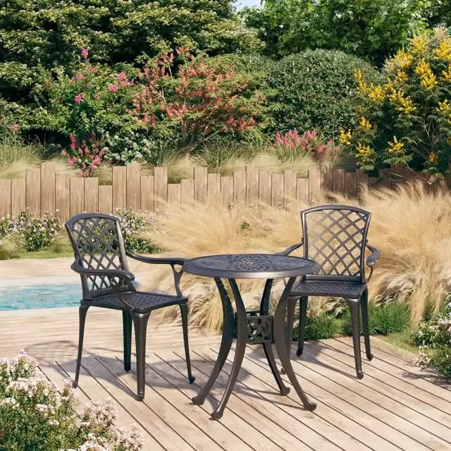 Berkfield Home 3 Piece Cast Aluminium Bistro Set in Black