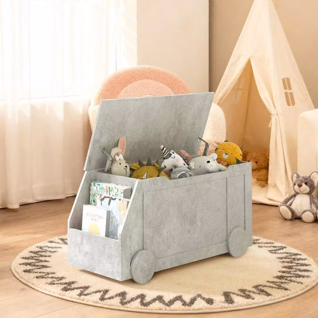 KEEPREAPER Stylish Wooden Childrens Toy Box with Lid and Safety Hinges in Light Grey – 1