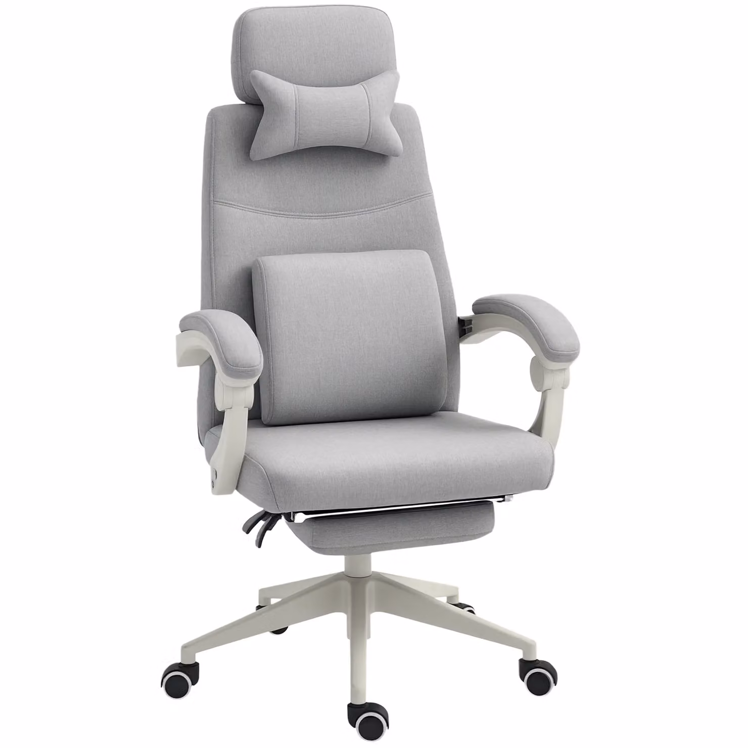 Vinsetto Grey Fabric Home Office Task Chair with 360 Degree Swivel, Headrest and Footrest – 2