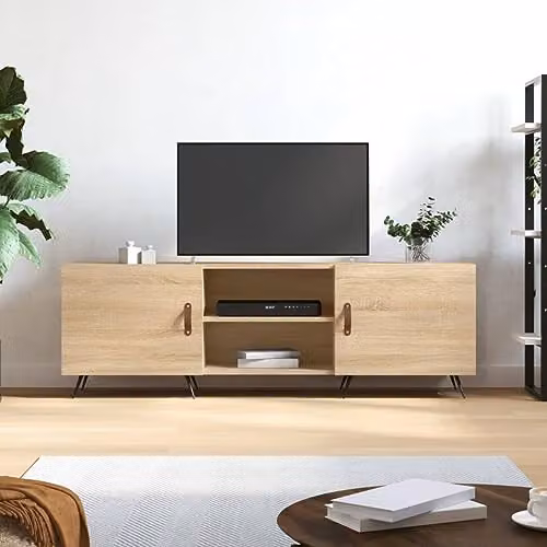 vidaXL Modern TV Cabinet in Beige Oak with Media Compartments, W/D/H: 150 x 30 x 50 cm – 2
