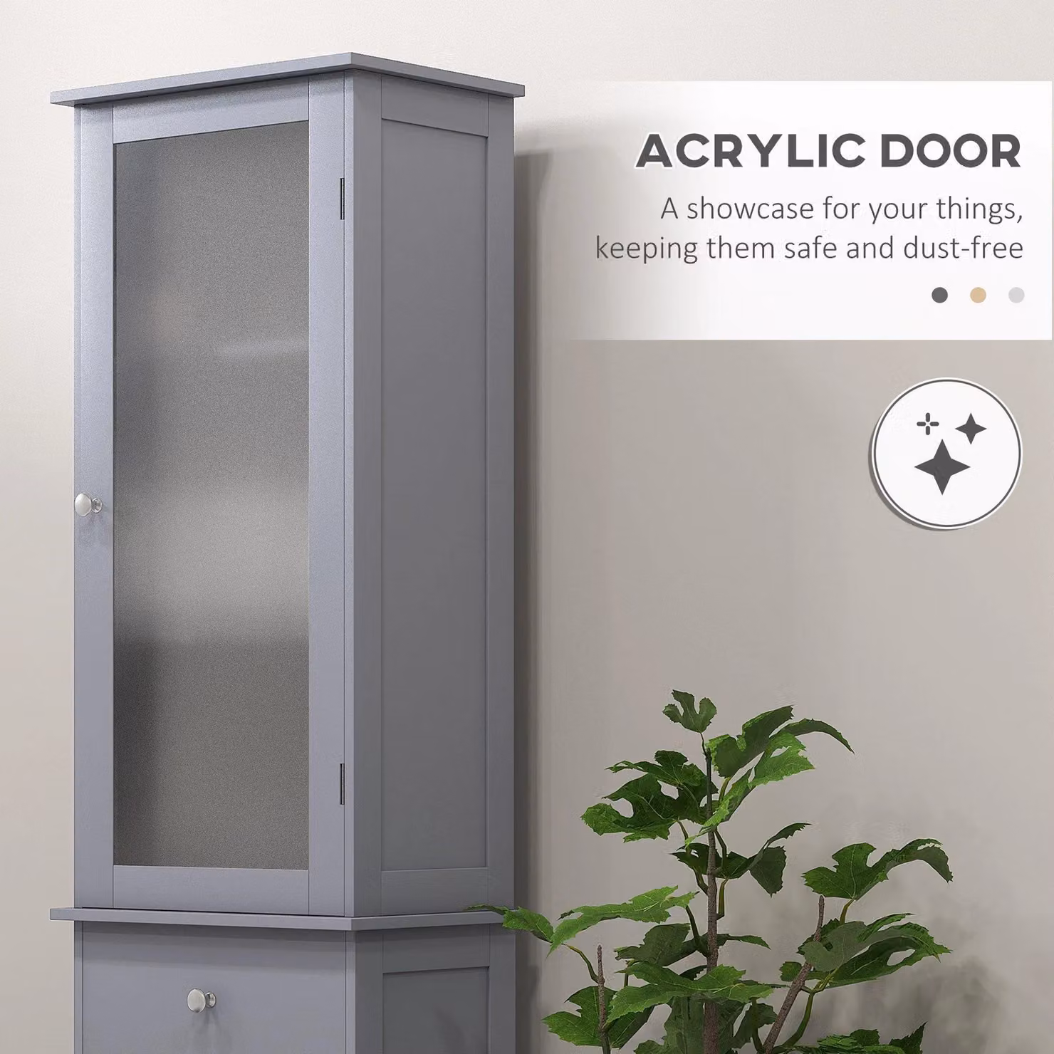 Kleankin Grey Freestanding Bathroom and Home Office Storage Cabinet with Hinged Doors, Internal Shelves and Drawers, H: 171.5 cm, W: 27.0 cm, D: 27.0 cm – 3