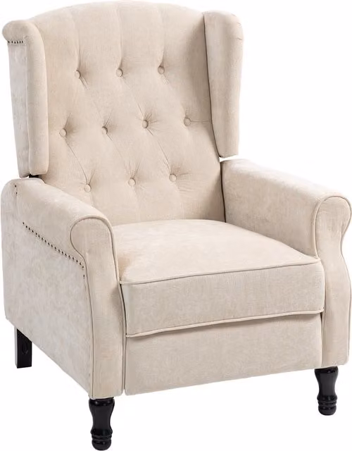 HOMCOM Beige Vintage Reclining Armchair with Integrated Footrest and Ottoman – 1