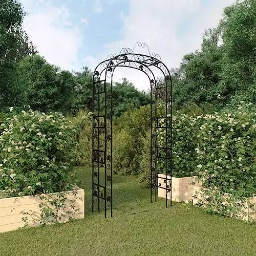 vidaXL Black Steel Garden Arch Climbing Frame W/D/H: 116 x 45 x 240 cm – 2