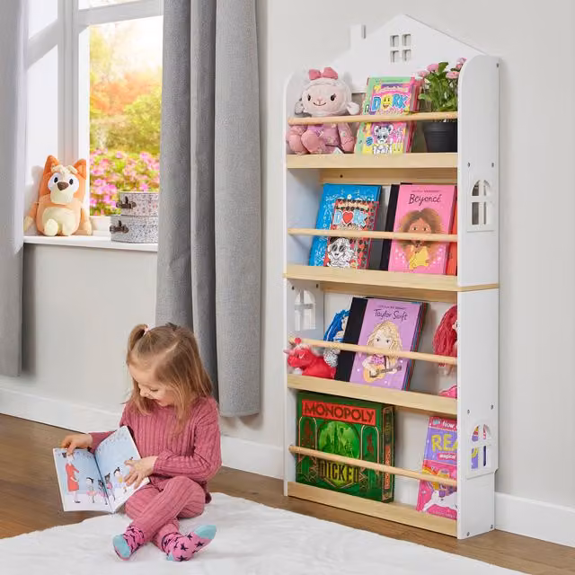 Liberty House Toys Wall Mounted House Bookcase in White Wood for Childrens Rooms