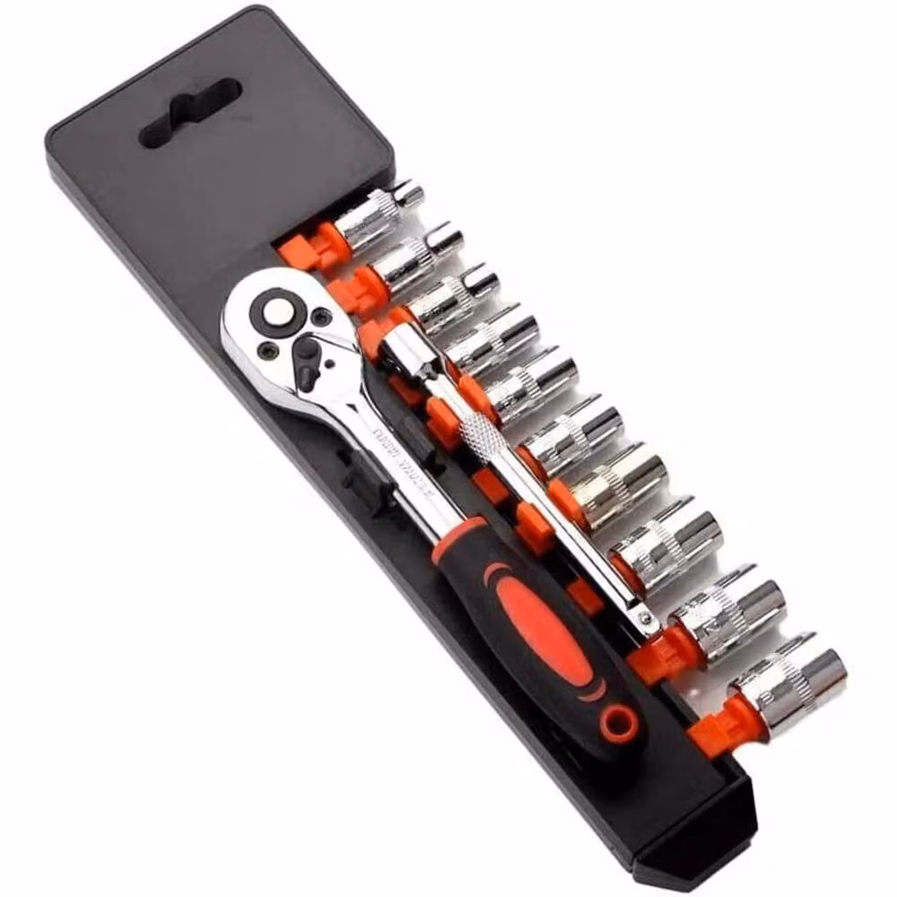 VOGREX 12-Piece 1/4 Inch Drive Reversible Ratchet Socket Set in Silver Chrome Vanadium Steel – 3