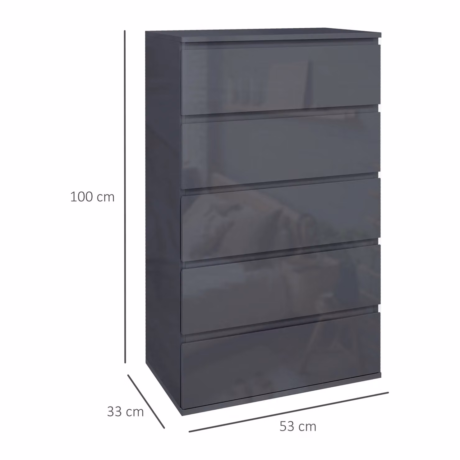HOMCOM Modern High Gloss 4-Drawer Chest of Drawers in Grey with Soft-Close Drawers, W/D/H: 80 x 33 x 55 cm – 2