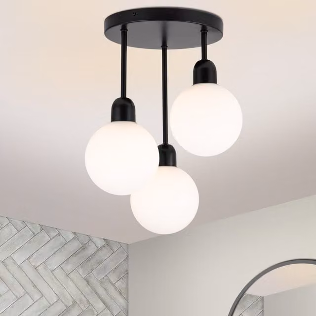 COSYLYTE Broome 3 Light Glass Ceiling Light for Bathrooms in Matt Black