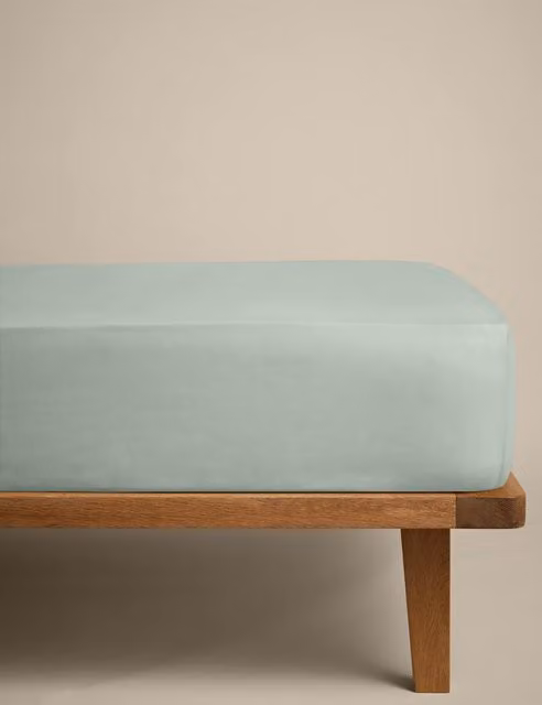 M&S Cotton Rich Breathable Fitted Sheet in Green, 200 x 200 cm