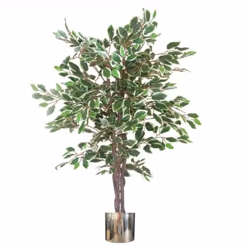 Leaf Artificial Ficus Tree with Black Metal Planter, Green, H 130 cm x W 80 cm x D 60 cm – 1