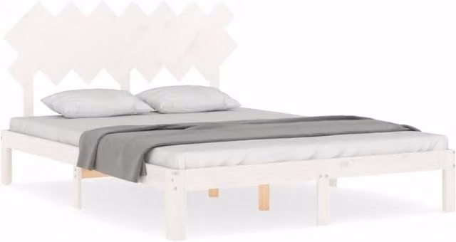 Berkfield Home Solid Wood Bed Frame with Headboard in White, W/D/H: 140 x 200 cm