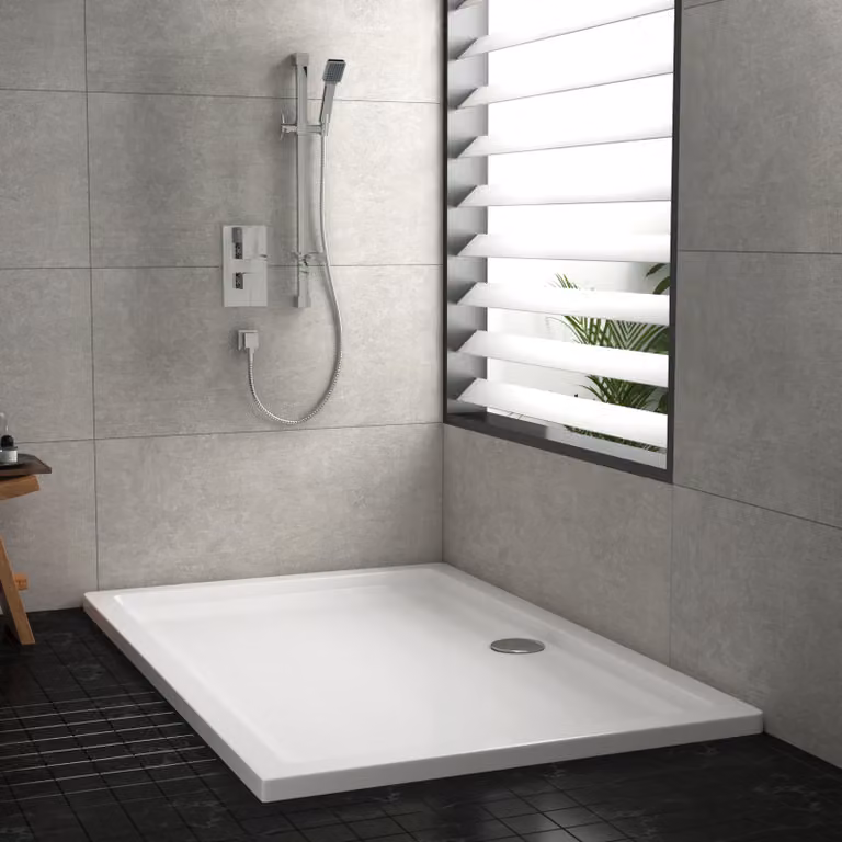 Hudson Reed Rectangular Pearlstone Acrylic Shower Tray, White, W: 160 cm, D: 76 cm, H: 4 cm