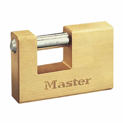 Master Lock Gold Solid Brass Rectangular Shutter Padlock with Key, W/D/H: 6.5 x 6.3 x 1.4 cm