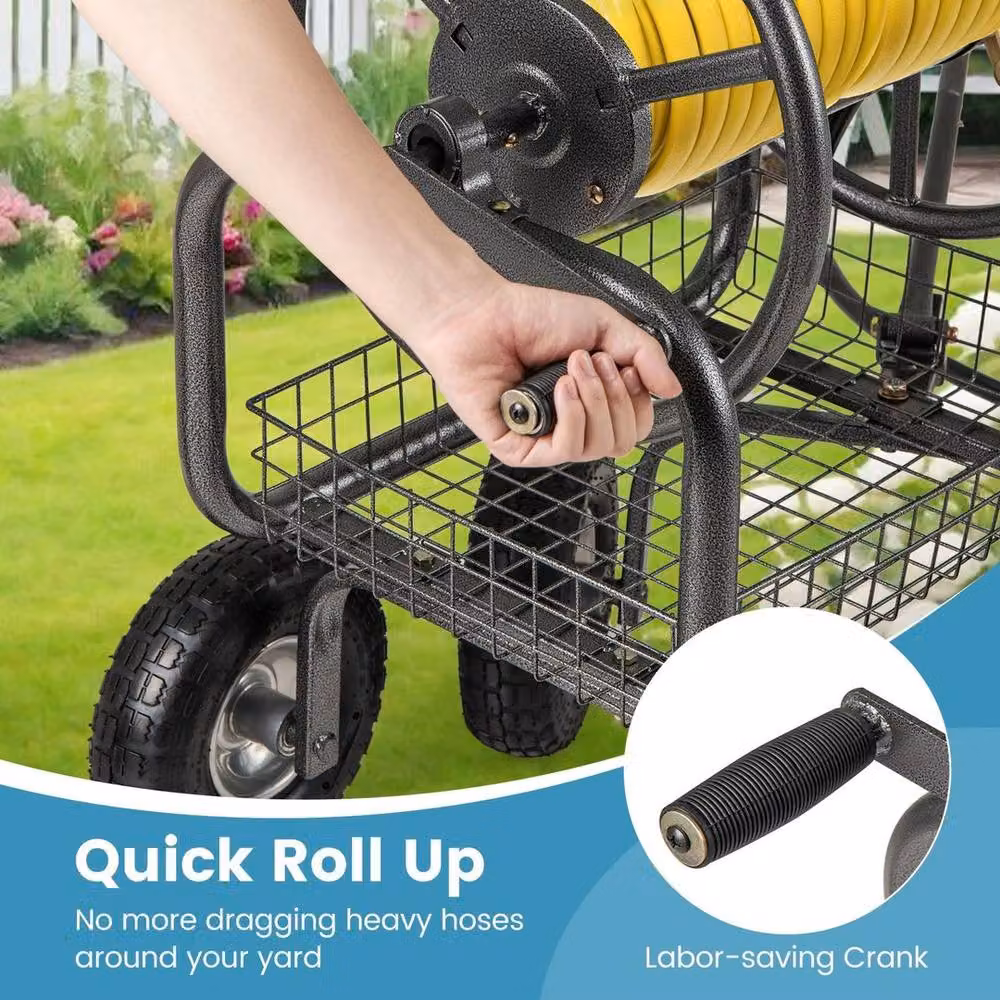 FLAVORA Portable Grey Garden Hose Cart for 90m 16mm Hose – 5