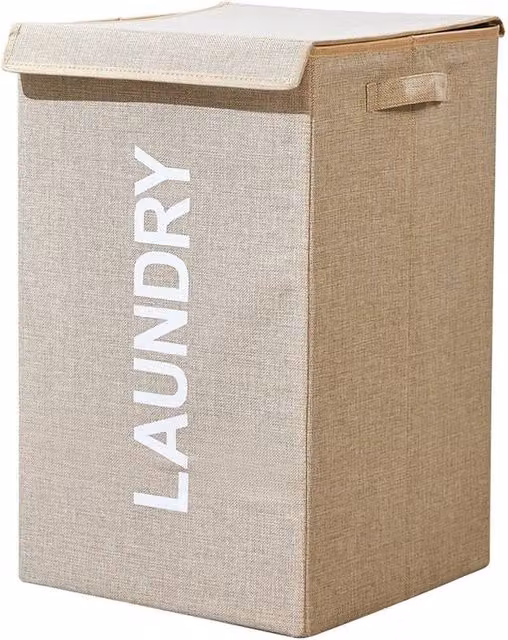 VOGREX Beige Collapsible Fabric Laundry Hamper with Lid – 1
