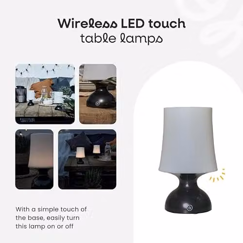 ValueLights MiniSun Set of 2 Pink Wireless LED Touch Table Lamps with White Cylinder Shades for Garden and Tabletop Use – 2