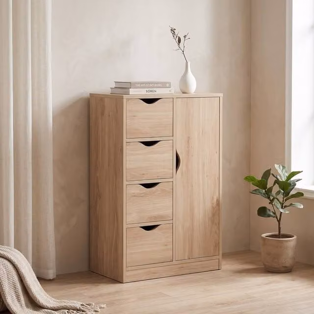 STILVORA Bathroom Storage Cabinet with 4 Drawers in Brown – 1