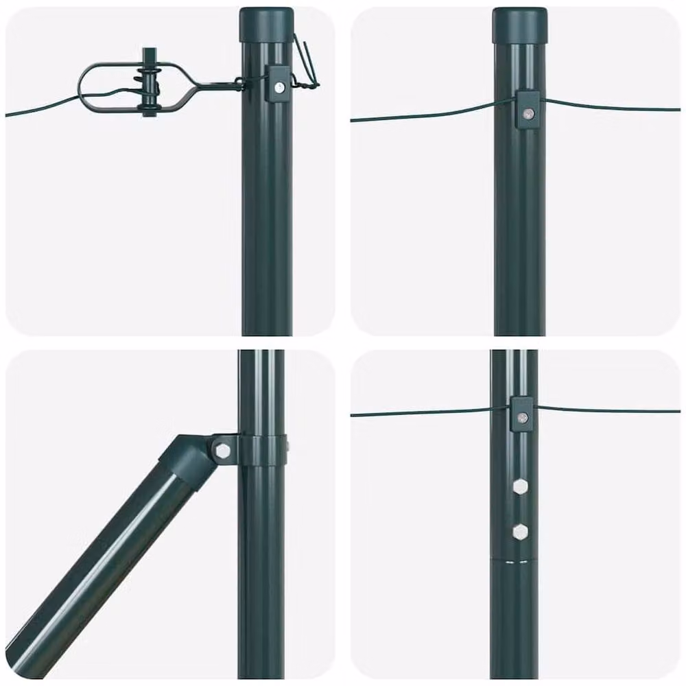 vidaXL Set of 14 Green Metal and Plastic Round In-Ground Versatile Fence Posts with Spike Set – 4