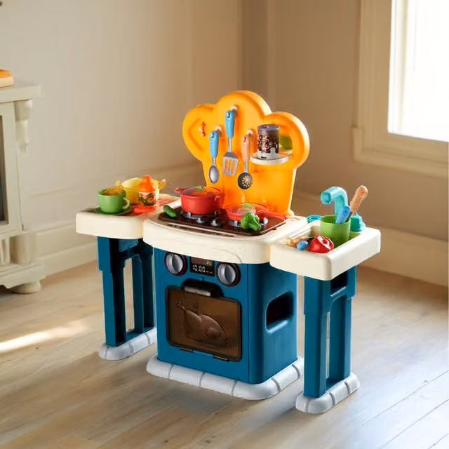 Livingandhome Blue Plastic Kitchen Playset with Sounds and Lights