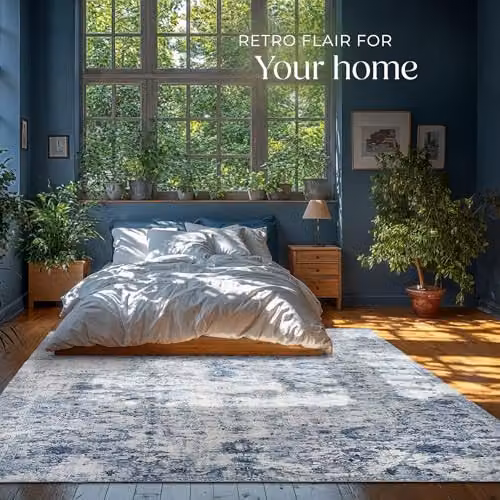 tectake Vintage Amara Rug in Blue, Machine Washable and Non-Slip, W: 240 cm, D: 340 cm – 3