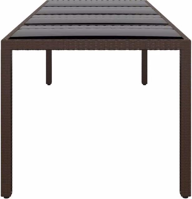 Berkfield Home Rectangular Garden Table with Glass Top in Brown Poly Rattan and Steel, W/D/H: 250 x 100 x 75 cm